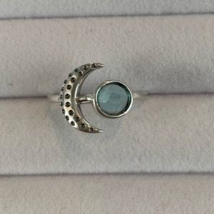 Sterling silver Blue topaz moon ring